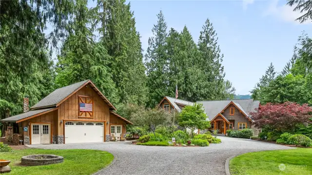 Front driveway - Front view of home - Traditional architectural design, English cottage stone & timber.