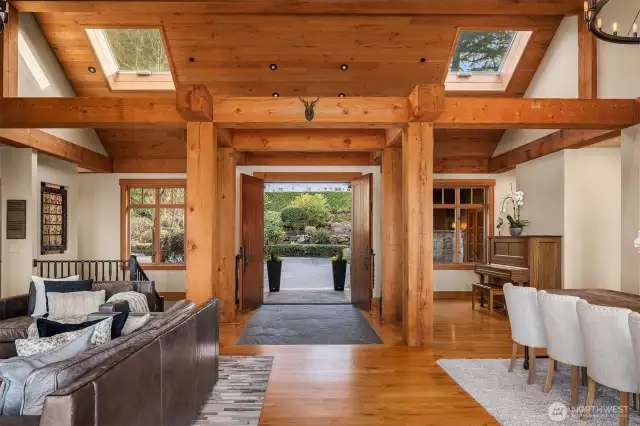 Stunning wood beams greet you at the entry, designed with no visible screws or nails!