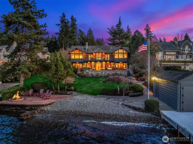 Experience the very best of lakefront living- 85 feet of private waterfront, a pristine beach & fire pit at the water's edge. Plus rare, grandfathered-in boat house and exclusive lake water rights for landscape irrigation.
