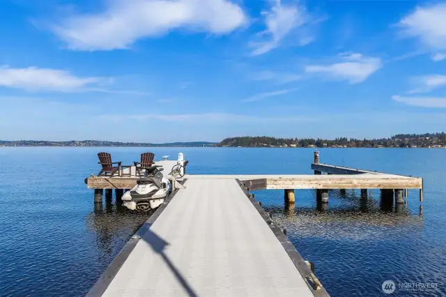 Newly built dock with deepwater moorage & room lounge & play in the sun.