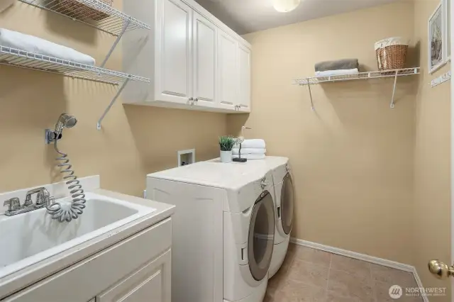 Main floor laundry room with utility sink.