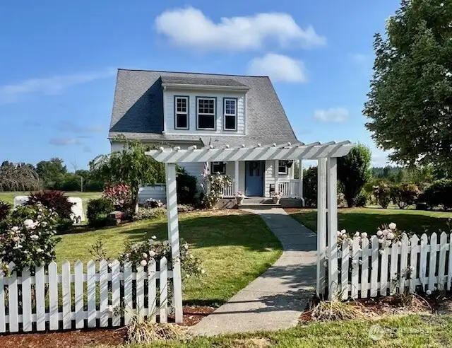 Beautiful roses grow along the picket fence.