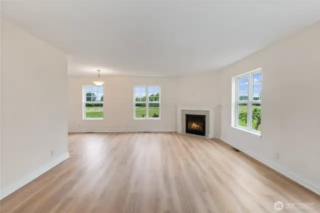 This house is great! Not only does it have a large living room with plenty of space to spread out, but it also has a fireplace. It’s nice to have a house that can accommodate everyone & has views of the beautiful pasture and grounds from nearly every window in the home.