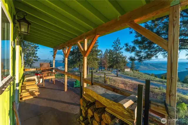 Exterior view of covered deck on bonus cabin.