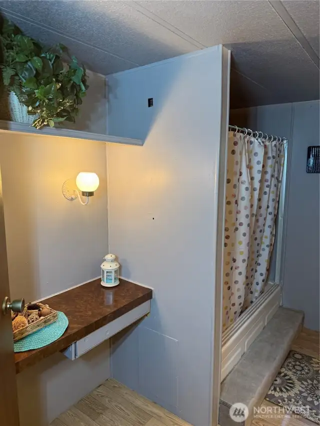 Make up counter across from vanity.