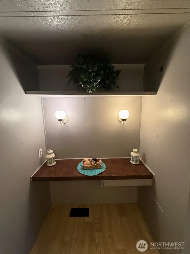 Bathroom counter across from vanity.