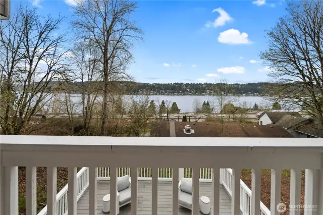 Balcony from living room with view of Lake Washington.