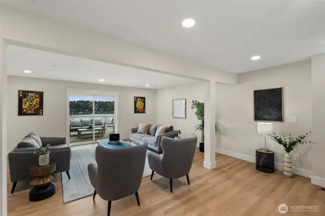 Downstairs living room with access to spacious deck.