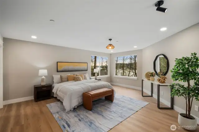 Primary suite downstairs with views of Lake Washington.