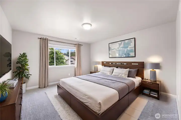 Primary Bedroom with brand new plush carpets and virtual staging