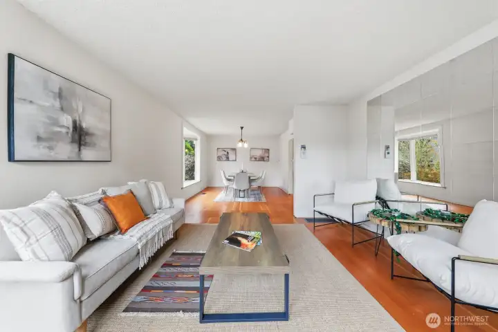 Warm fir floors and open floor plan.