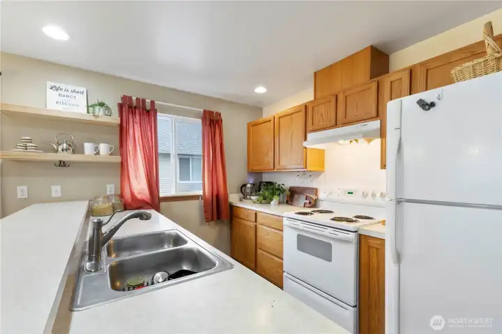 The kitchen is a nicely equipped for cooking & baking and the refrigerator is included