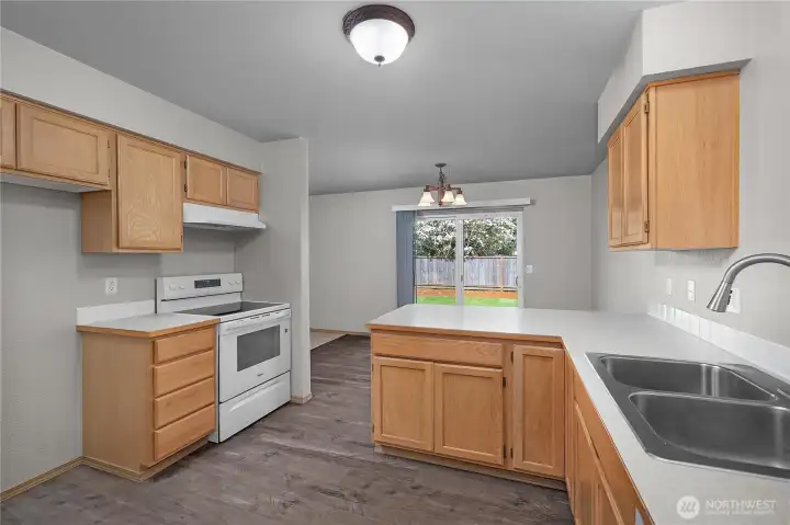 Good flow in kitchen area.