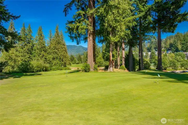 The front nine of Sudden Valley is relatively open and flat and borders the shores of Lake Whatcom. Fairway landing areas are relatively generous and the greens are large.