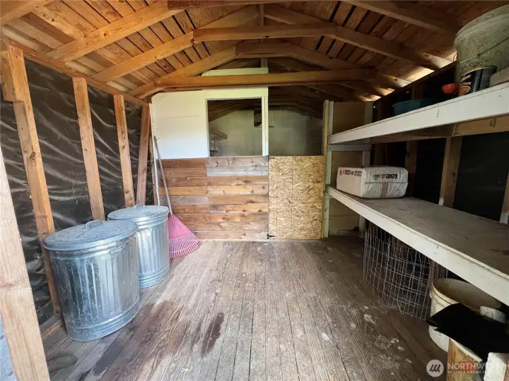 Inside chicken coop.