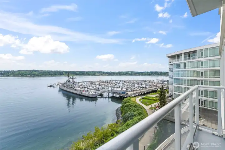 Front and center views of the sound, Mt Ranier and the marina