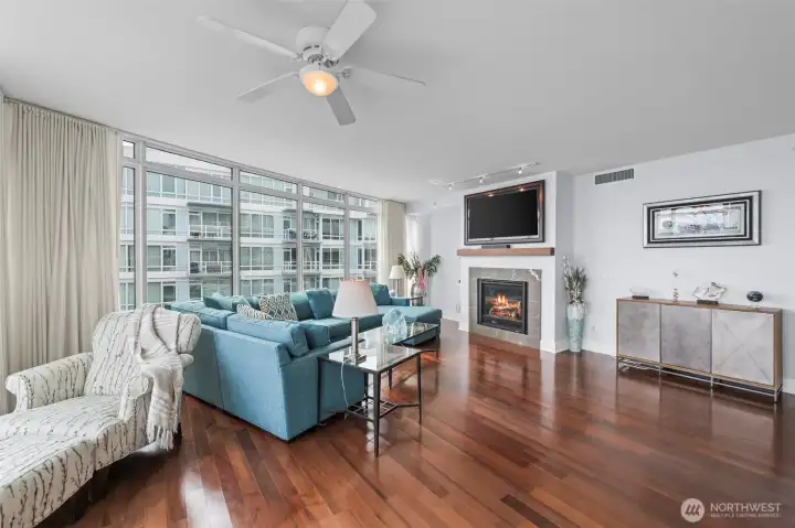 Gas fireplace to cozy up to for warmth with cool AC for the summer months.