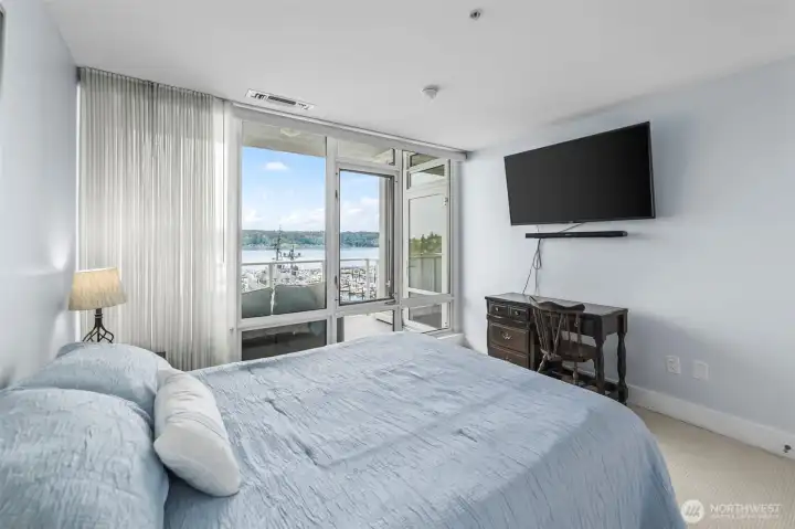 Guest bedroom with water views.