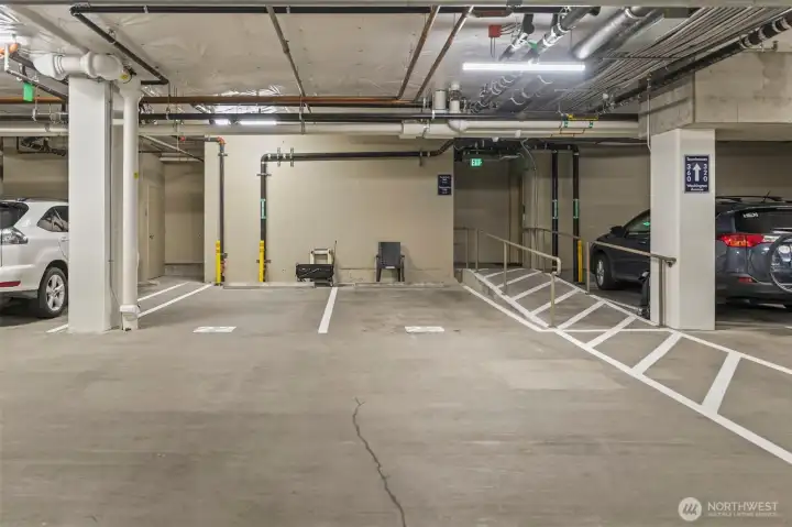 2 covered parking spaces in the secure garage.