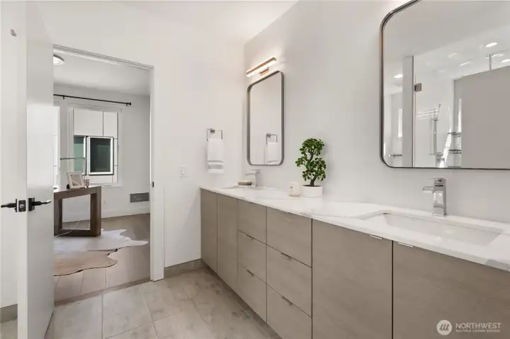Double sink and vanity in primary bathroom Double sink and vanity in primary bathroom