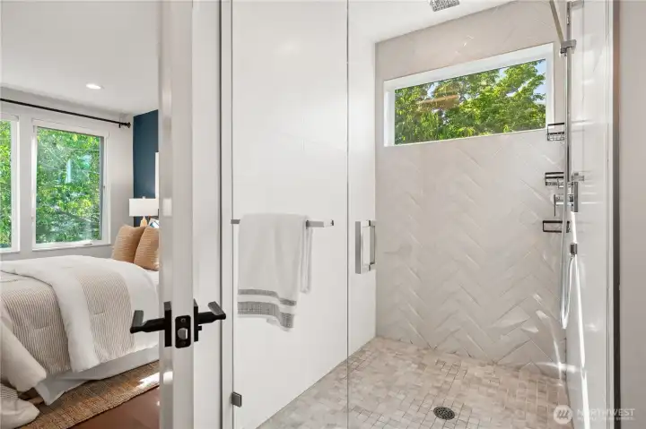 Oversized shower in primary bedroom Oversized shower in primary bedroom