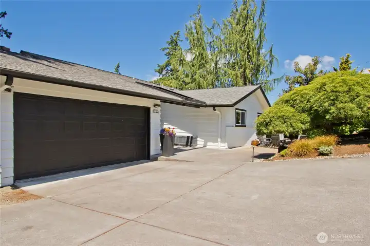 Looking at the front of the house from the end of the driveway