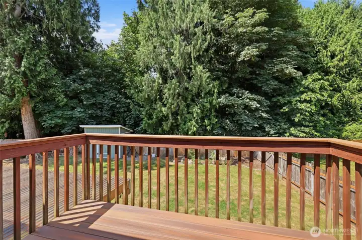 Deck off of primary bedroom to sit and relax. Deck off of primary bedroom to sit and relax.