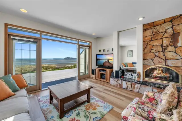 " Tides out" as viewed from spacious comfortable living room through french doors to patio.