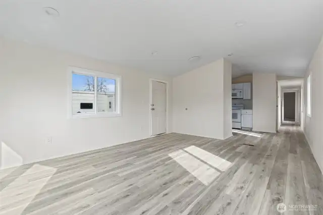 Entry with primary at the end of the hall.