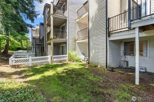 Spacious backyard off the living area, great if you have pets or like some extra outdoor space!