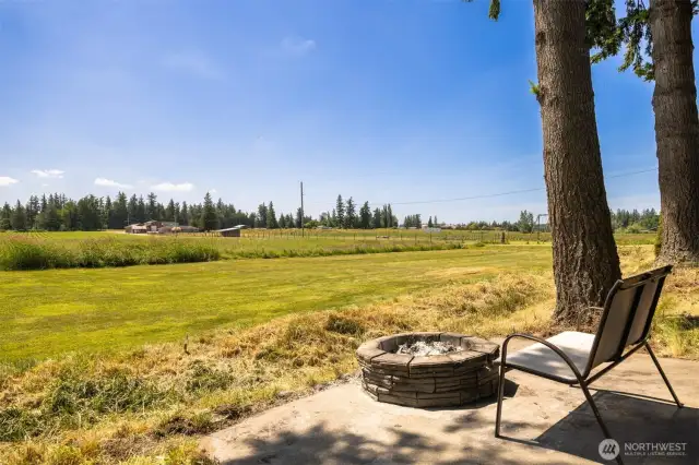 Firepit looking out to Potato fields this year.  I've heard they rotate potatoes and strawberries.