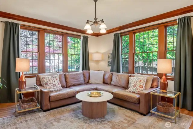 On the other side of the entry is the cozy lounging space.