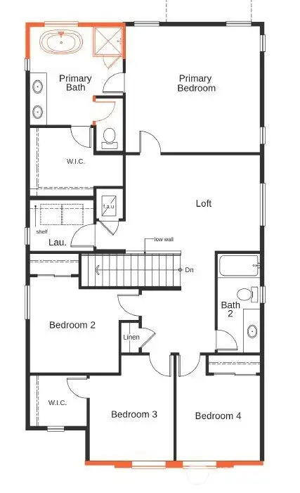 Laundry on upper level with 4 bedrooms and a loft.