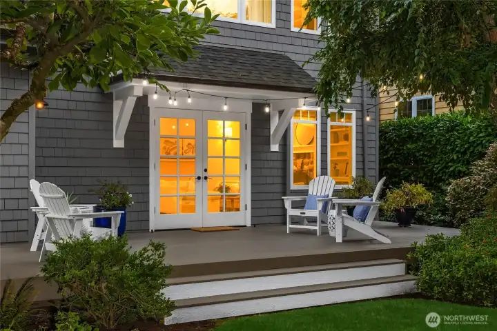 The french doors to the back deck are covered.