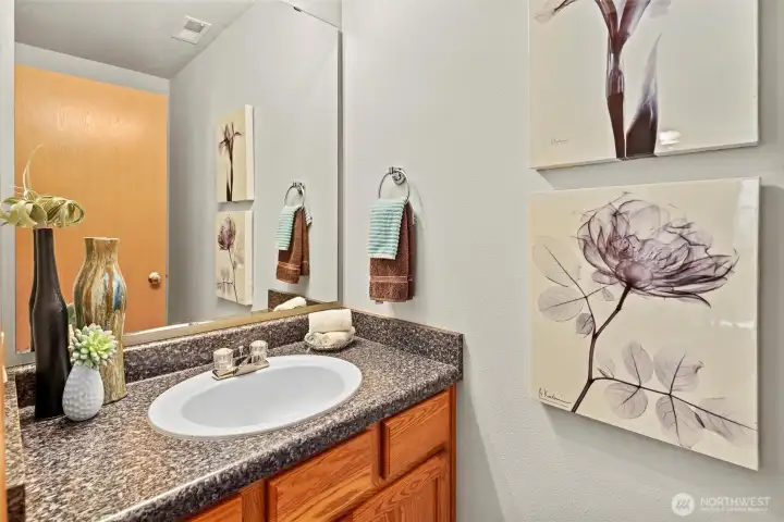 Powder room off the front entry