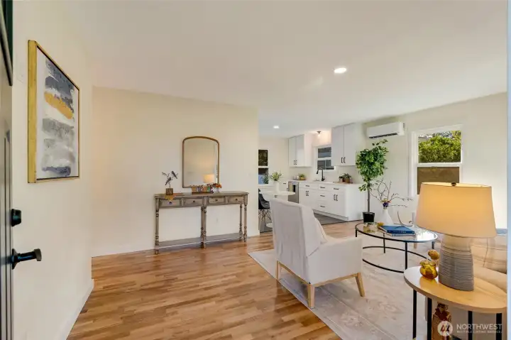 Beautiful original hardwood flooring throughout. It's all new from the sheetrock in! New electrical, plumbing, cabinetry, appliances, and mini-split for heating and cooling comfort.