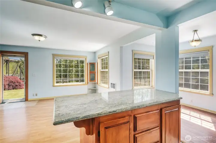 Looking from the kitchen to great room/living/nook area fantastic space for entertaining.