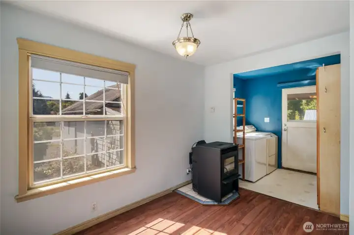 Great room with pellet stove.