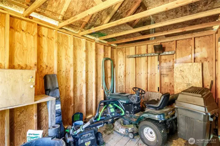 Interior of garden shed.