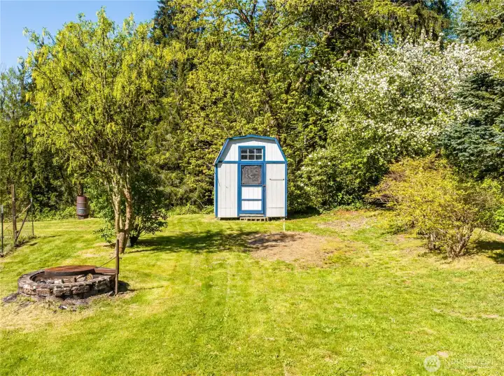 Another storage shed. Property has a fire pit too! Apple trees & lilac's.