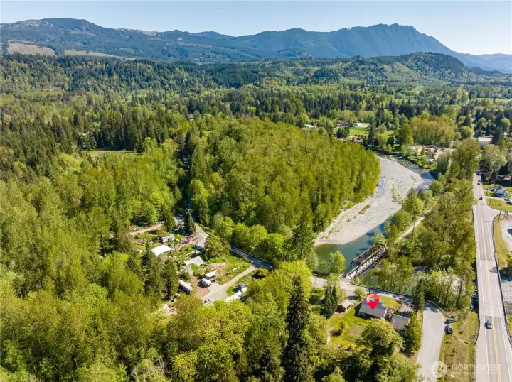 Drone looking down at home.