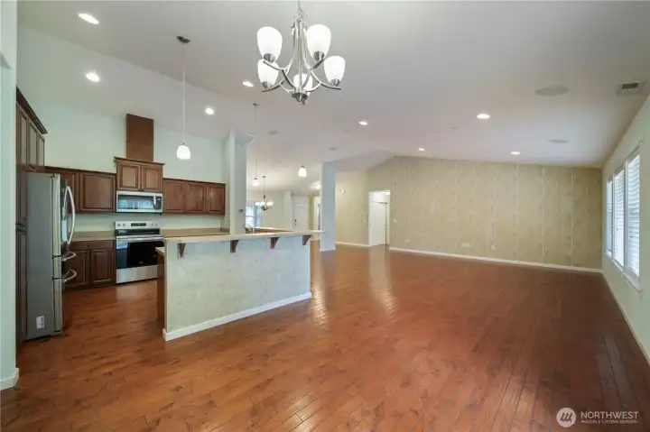 Kitchen with eating bar.