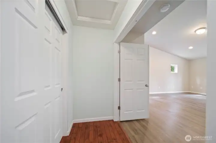 Hall into the primary bedroom.