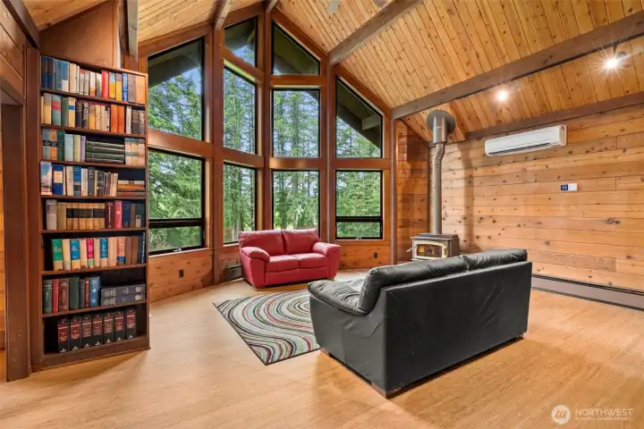 Floor to ceiling windows and beautiful woodwork