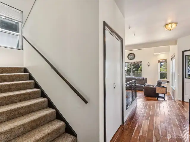 Stairway to upper floors. Entry hall closet.