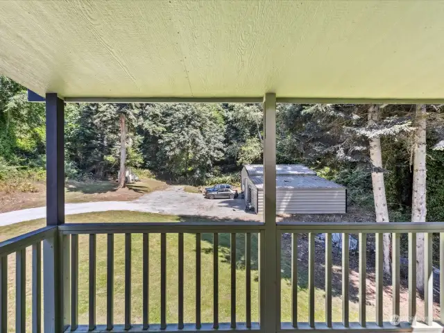 View of the shop from the primary bathroom balcony.