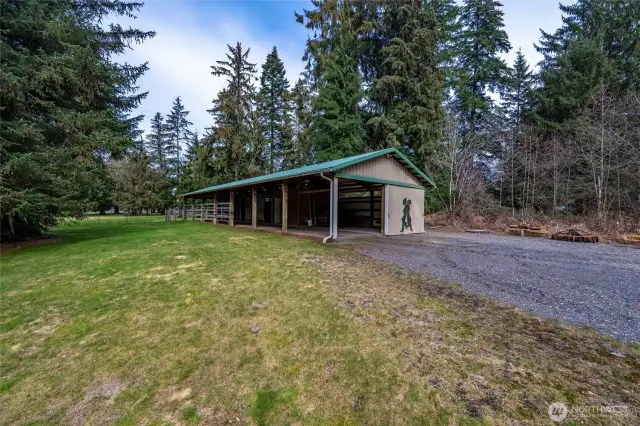 A view of the horse barn.