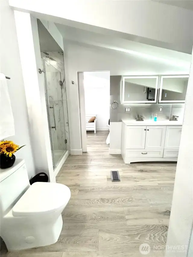 Beautifully remodeled bathroom with high end finishes.