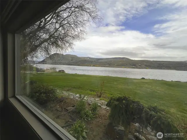 Looking upriver while sitting on one of the window seats.