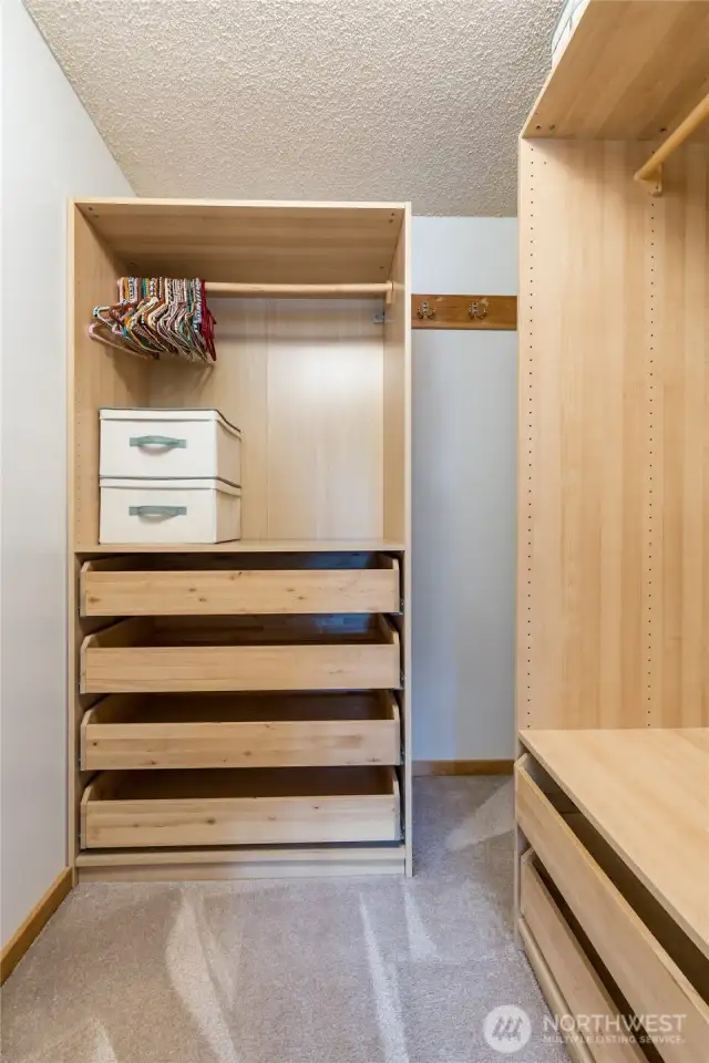 Primary walk-in closet with organizers